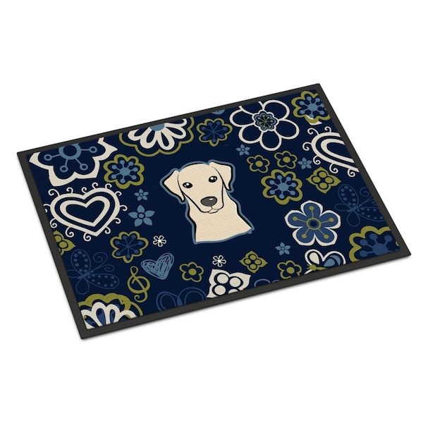 Carolines Treasures 18 x 27 in. Blue Flowers Yellow Labrador Indoor or Outdoor Mat BB5073MAT - main